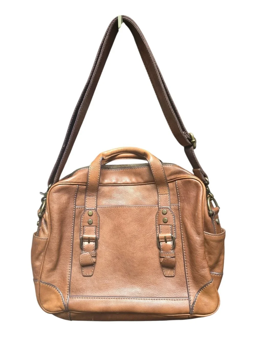 Vtg. Fossil Leather Briefcase Messenger  Computer  Adjustable Straps